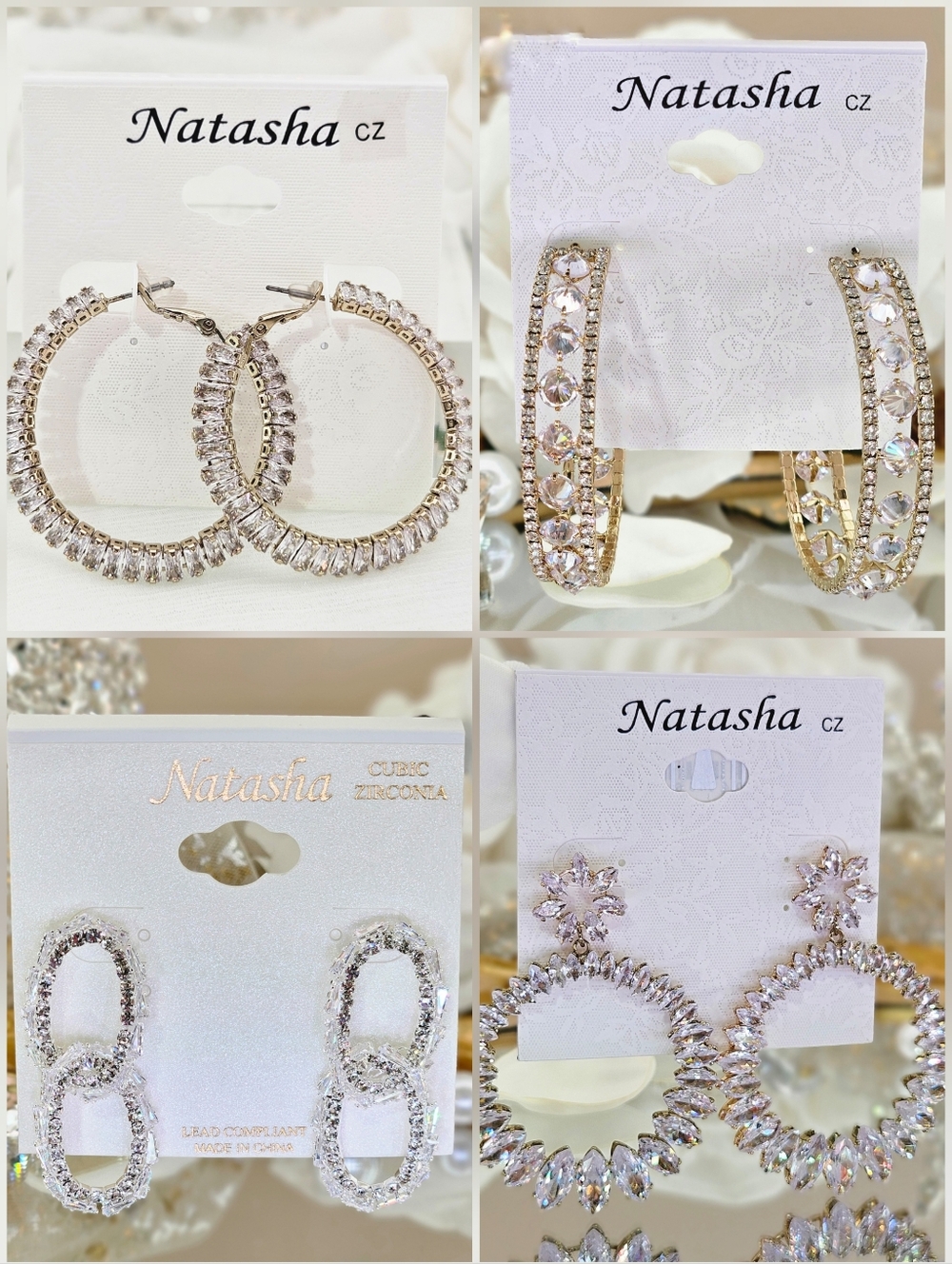 BUNDLE Natasha Crystal Drop & Hoop Earrings Gold Silver Formal Wedding Bridal